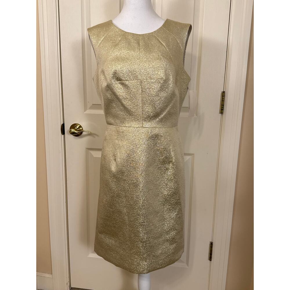 NWT Shoshanna Gold Metallic Sheath Dress Holiday Cocktail Party Size 8 - Picture 2 of 10